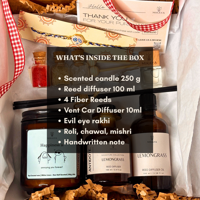 Rakhi Gift Hamper | Candle, Reed Diffuser & Rakhi Set
