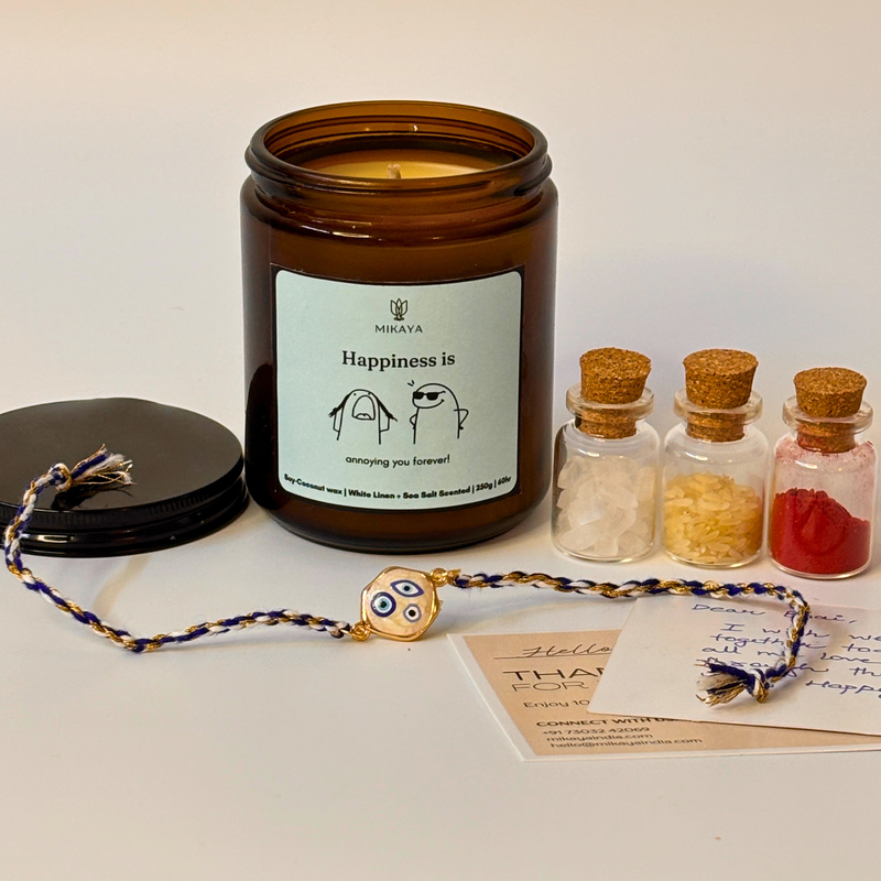 Mini Rakhi Gift Hamper | White Linen + Sea Salt