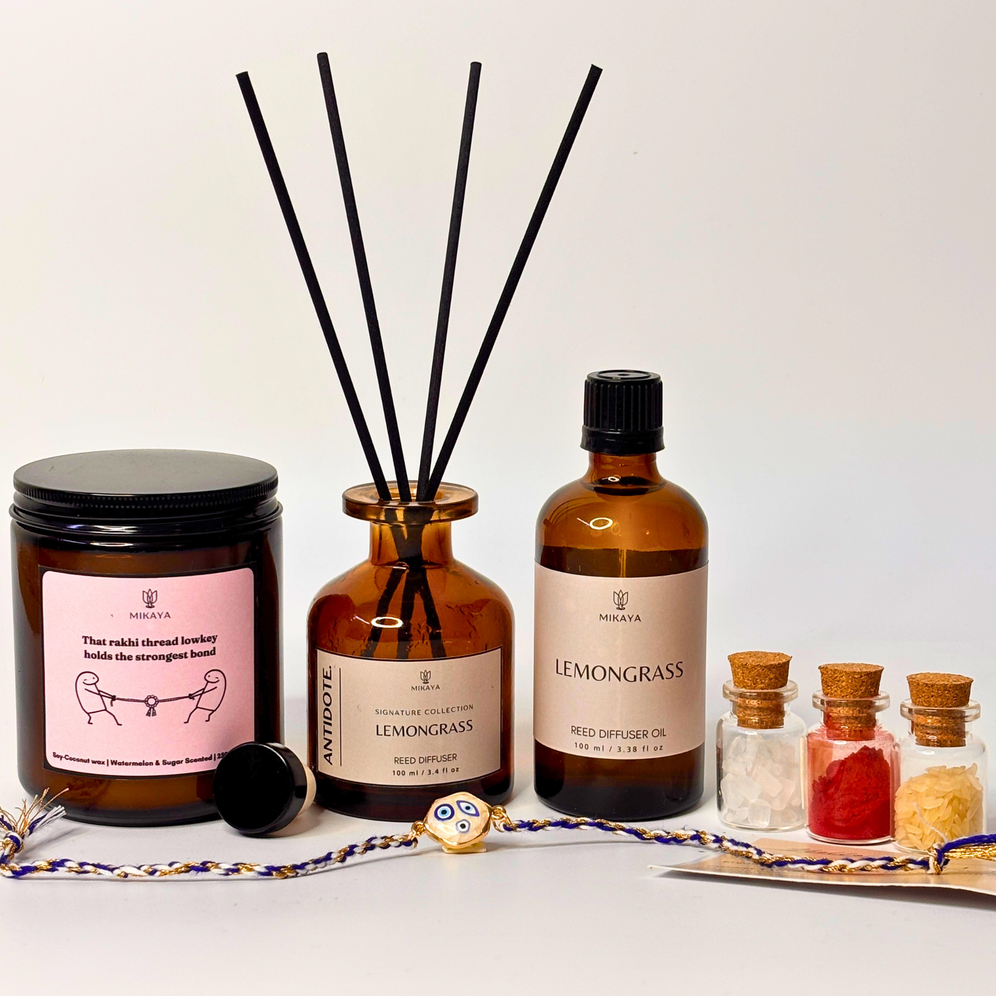 Rakhi Gift Hamper | Candle, Reed Diffuser & Rakhi Set