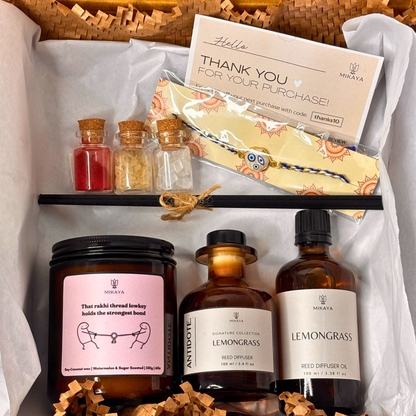Rakhi Gift Hamper | Candle, Reed Diffuser & Rakhi Set