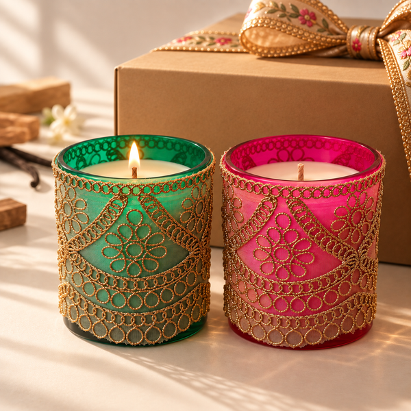 Noor & Chandni Zari Set | Two Festive Scented Jar Candles