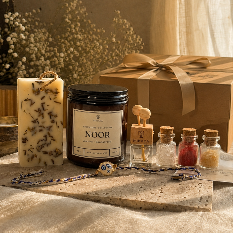 Rakhi Gift Hamper | Candle, Wax Tablet, Car Diffuser & Rakhi Set