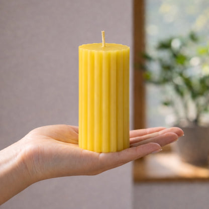 Classic Rib organic beeswax pillar candle, photo 3