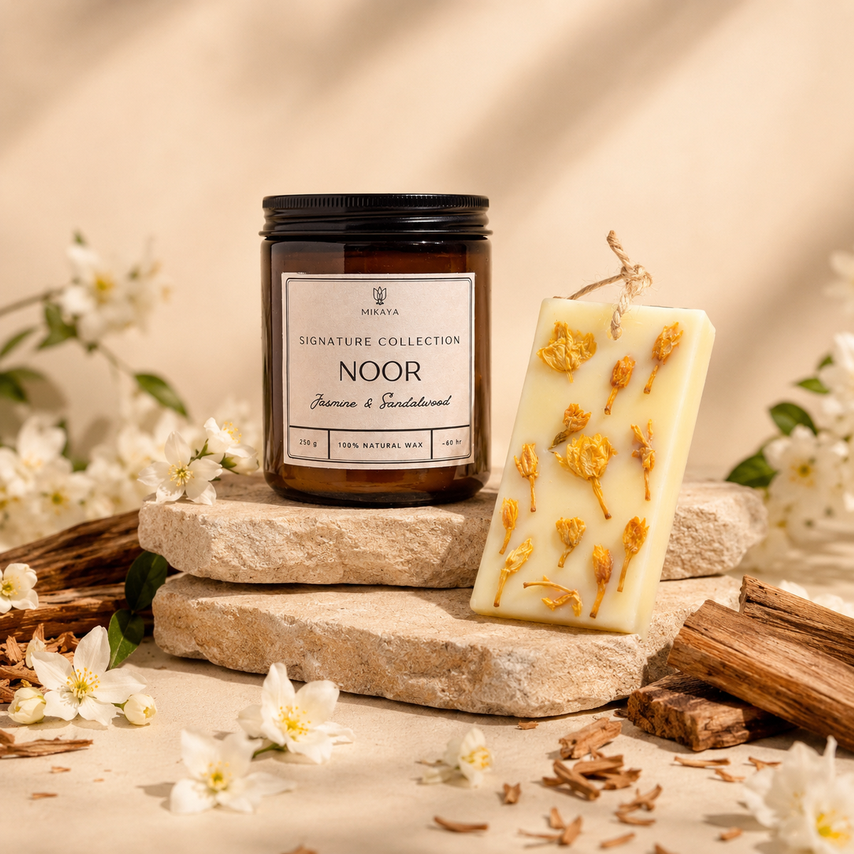 Noor Ritual Set | Jasmine & Sandalwood Candle Duo – Mikaya