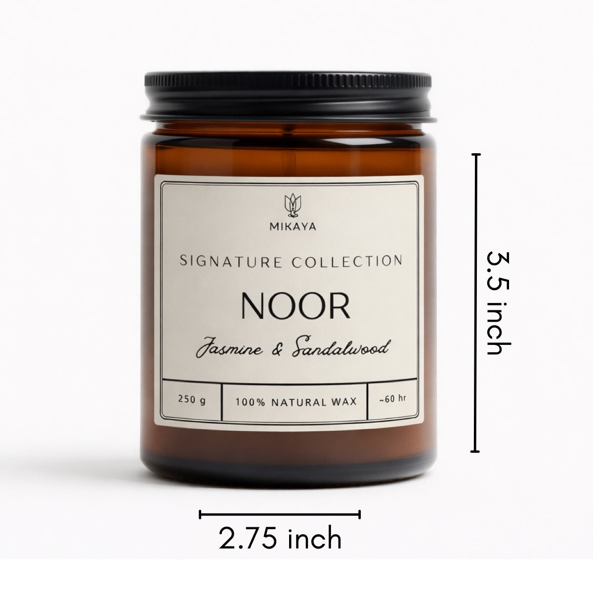 Noor jasmine and sandalwood scented jar candle in amber glass, photo 2