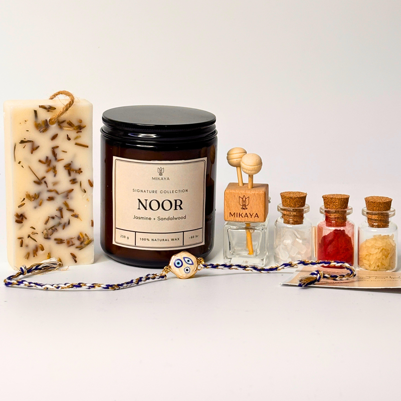 Rakhi Gift Hamper | Candle, Wax Tablet, Car Diffuser & Rakhi Set