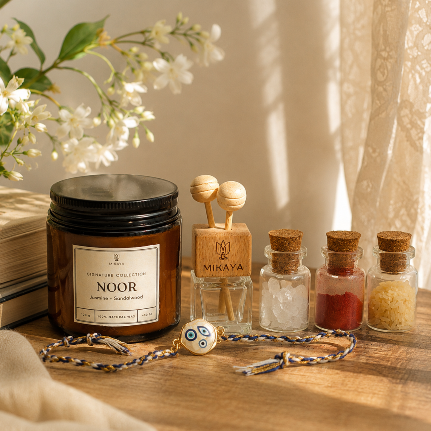 Mini Noor Gift Set | Candle , Car Diffuser & Rakhi Set