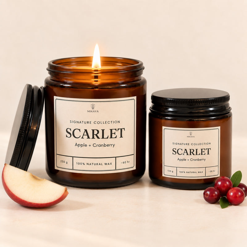 Scarlet apple and cranberry scented jar candle from the Signature Collection, 250 g and 120 g