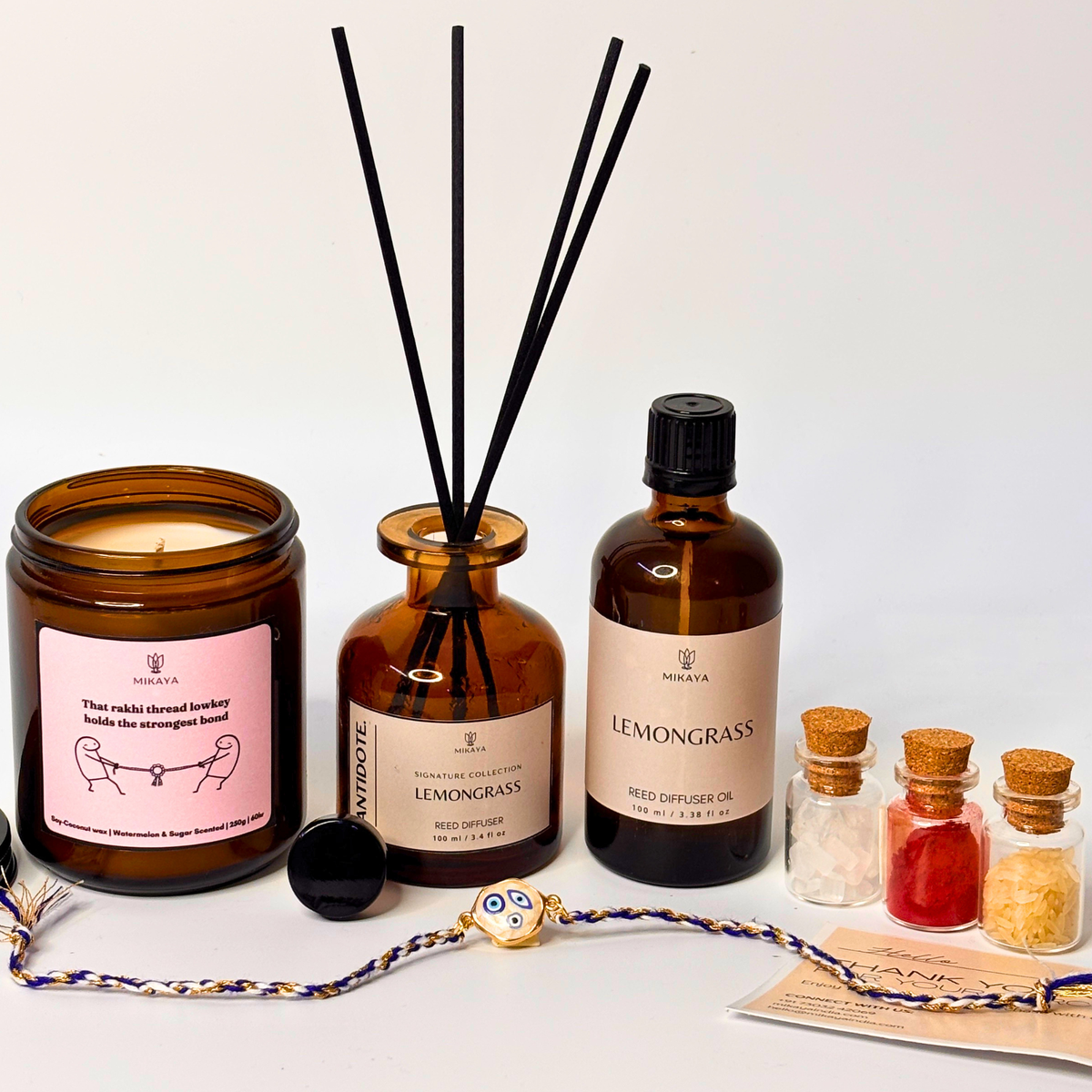 Rakhi Gift Hamper | Candle, Reed Diffuser & Rakhi Set